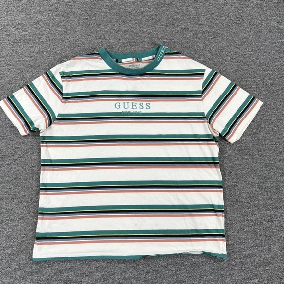 Vintage Guess Originals Shirt Mens Large Green Striped Logo Crewneck Tee 90s - Picture 1 of 14